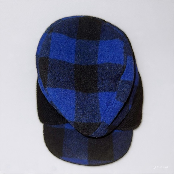 Vintage Wool Blend Plaid Blue and Black Men's Cap - Picture 1 of 4